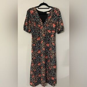 Anthropologie‎ "If By Sea" Womens Size S Black Floral Long Dress 50's Vintage